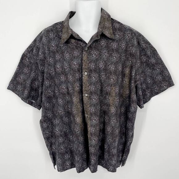 Monzini Collection Shirt Mens 3X Black Blue Gold Button Front Short Sleeve Aloha - Picture 1 of 7